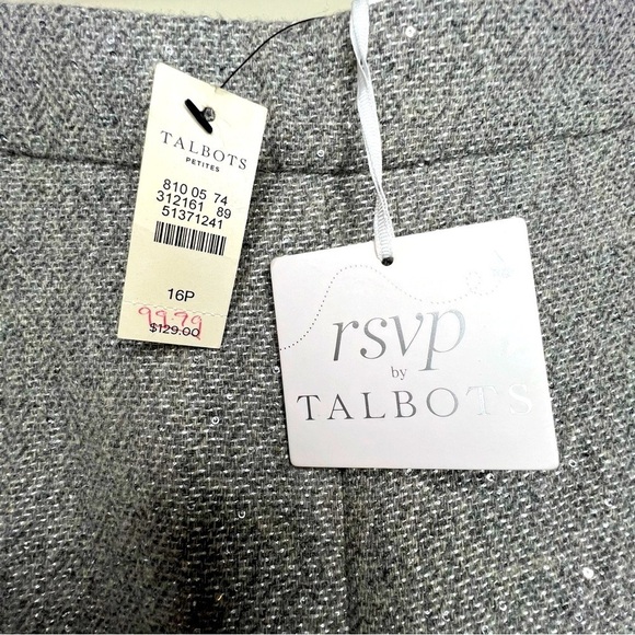 Talbots RSVP Wool Tweed Sequin Pants Grey Silver Metallic Size 16P NWT - Picture 9 of 9